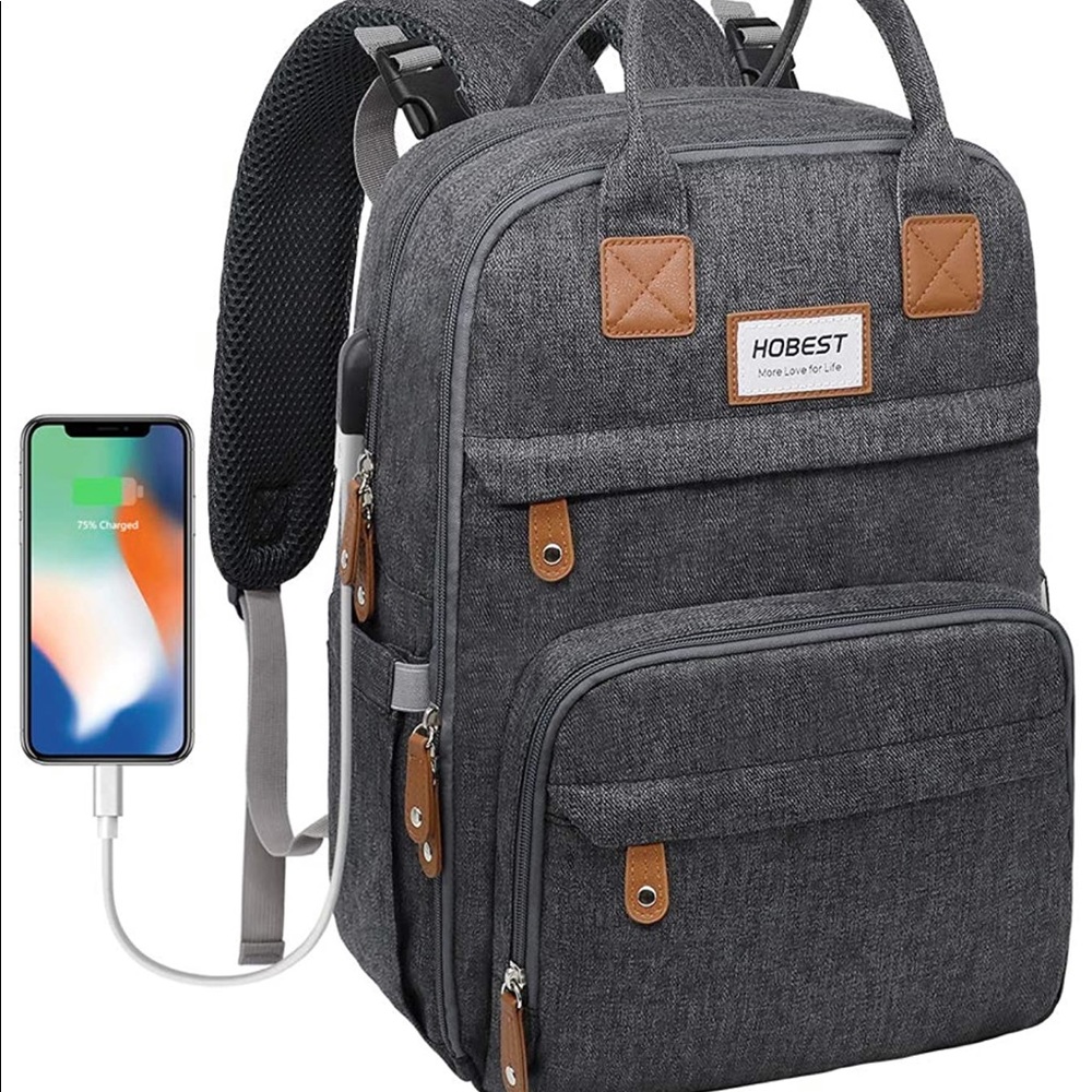 Baby Diaper Bag with Charging Port & Compartments